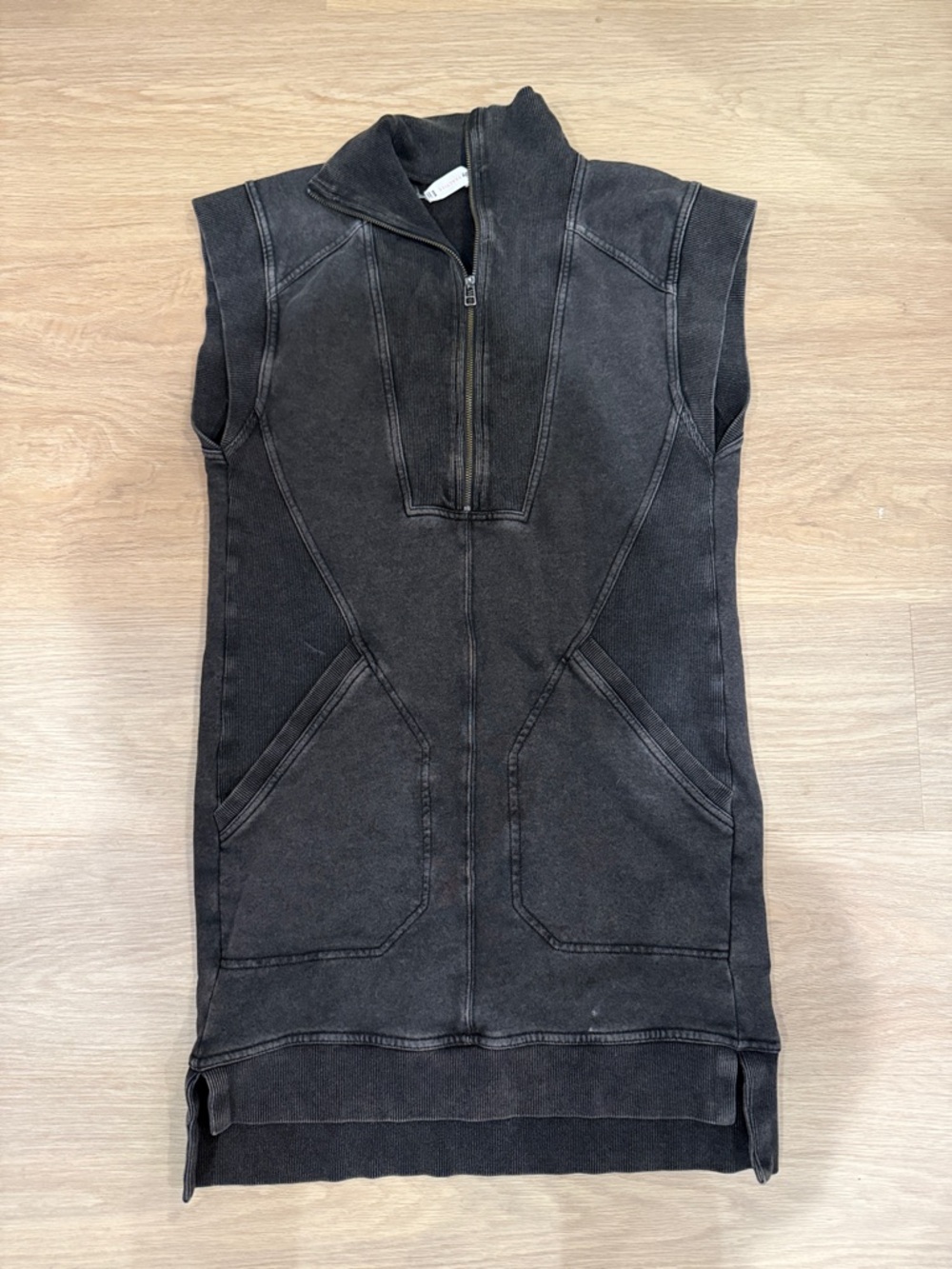 Sleeveless Charcoal Zip-Front Hoodie Dress